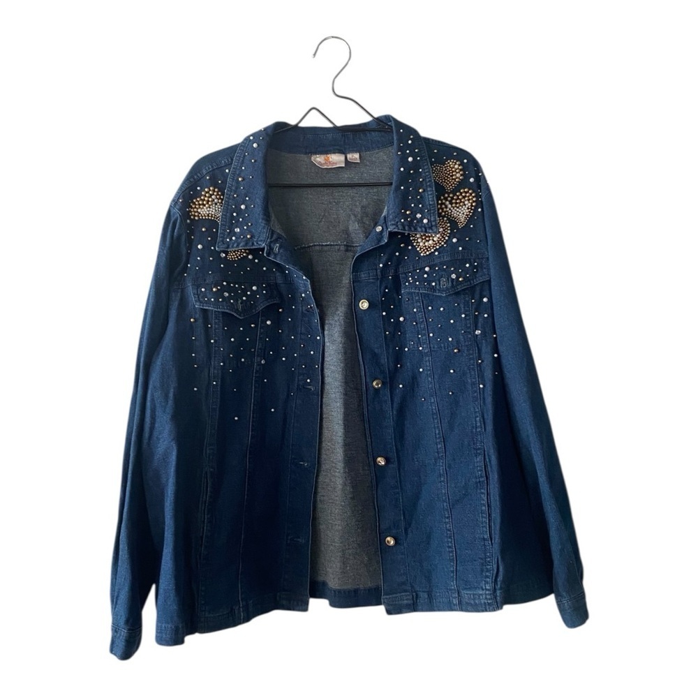 Quacker Factory Beaded Denim Jean Jacket Women’s Plus Size 1X Button Down Coat - Picture 2 of 10
